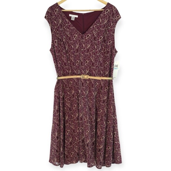 London Times Woman Dress Women's 20W NEW Allover Lace Sleeveless Wine Maroon - Picture 1 of 16
